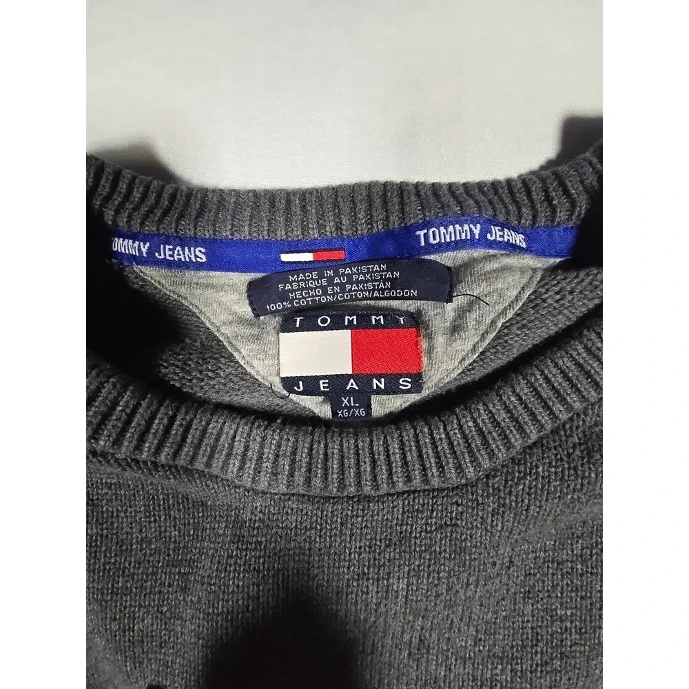Vintage Y2K Tommy Jeans‎ Stripe Sweater Gray Logo Men's XL